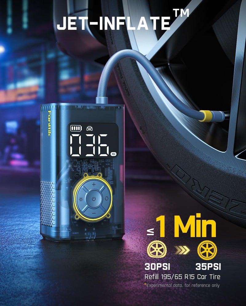 Fanttik ضاغط هواء محمول X9 Pro للسيارات المدمجة، مضخة دراجات كهربائية بضغط هواء رقمي، 150 PSI، رمادي ميكانيكي - Image 1